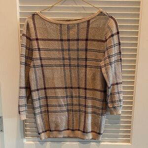 Ann Taylor Plaid Sweater - Beige and Purple